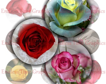 Rose Bottlecap Images, 1 Inch Circles (Digital Download)