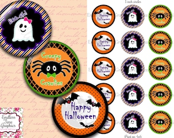 Halloween Bottle Cap Images: Printable 1 Inch Circles (Digital Download)