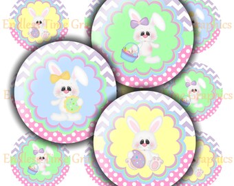 Easter Bunny Bottlecap Images, 1 Inch Circles (Digital Download)