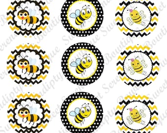 Obrazy nakrętek od butelek z pszczołami, okręgi o średnicy 2,5 cm (pobranie cyfrowe)