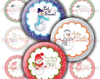 Obrazy nakrętek od butelek w kształcie bałwana, kółka o średnicy 2,5 cm (do pobrania w wersji cyfrowej)