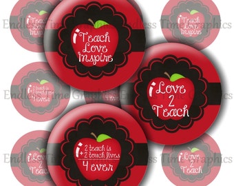 Teacher Apple Bottle Cap Images, DIY Jewelry, Badge Reel (Digital)