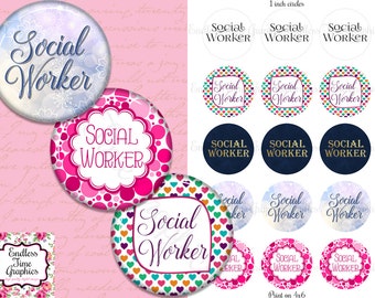 Social Worker Bottle Cap Images. Digital 1 Inch Circles. Social Worker Badge Reel, Key Chain, Pendant Necklace. Gift for Social Worker 086