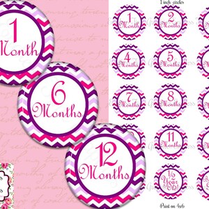 Bébé étape Bottlecap Images. Chevron rose bouteille Cap Images. 1-12 mois : fille d’anniversaire. Cupcake Toppers. Barrette à nœud imprimable cercles 016