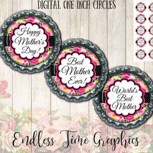 Muttertag Bottlecap Bilder. Floral Design - beste Mama immer, beste Mama der Welt. Mütter Tag digitale Kronkorken. 1 Zoll-druckbare Kreise 009
