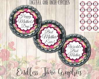 Zdjęcia nakrętek na butelki z okazji Dnia Matki – kwiatowe kółka o średnicy 2,5 cm (do pobrania w wersji cyfrowej)