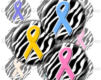Awareness Ribbon Bottle Cap Images, Printable 1-Inch Circles (Digital Collage Sheet)