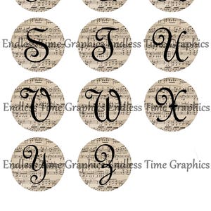 Music Bottlecap Images. Digital Bottle Cap Image. Vintage Sheet Music. Digital Collage Sheet. 1 Inch Printable Circle. Initial Bottlecap 051 image 4