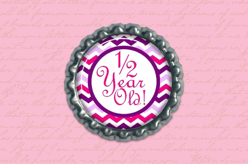 Pink Chevron Bottle Cap Images 1-12 Months: Birthday Girl Hair Bow Printable Circles 016 Cupcake Toppers Baby Milestone Bottlecap Images