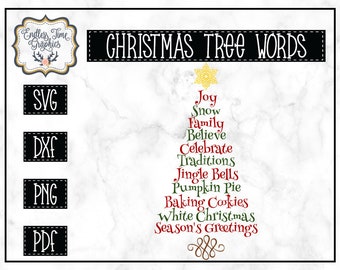 Grafika słowna „Choinka” w formacie SVG, świąteczna grafika klipart (pobieranie cyfrowe)