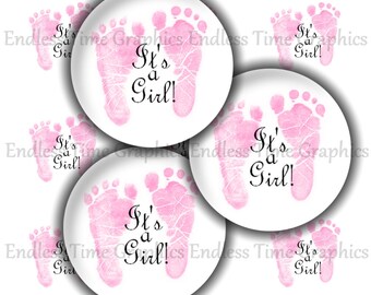 It's A Girl Bottle Cap Images, Baby Shower Printable (Digital)