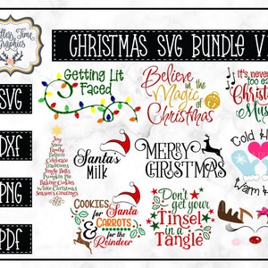 Christmas SVG Bundle. Holiday SVG Bundle. Tinsel in A Tangle. Merry Christmas. Cookies For Santa SVG. Believe Svg. Holiday Cut File Bundle.