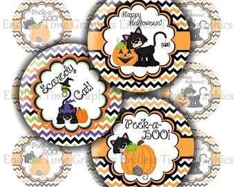 Halloween Bottle Cap Images - Cats & Pumpkins (Digital Collage Sheet)