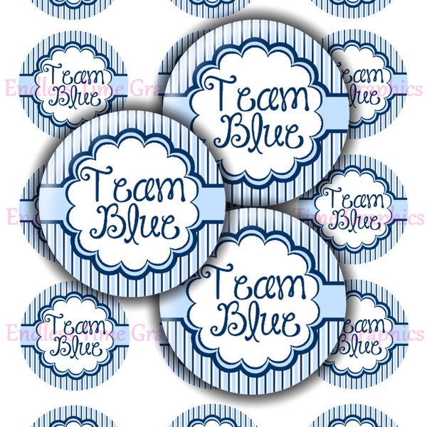 Baby Shower Bottle Cap Images ~*DIGITAL*~ Gender Reveal Team Blue- Baby Boy: Magnet, Sticker, Cupcake Topper ~* Printable Circles *~ 215