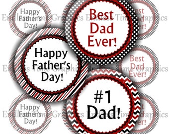 Father's Day Bottle Cap Images, 1 Inch Circles (Digital Collage Sheet)