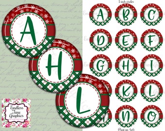 Images de capsules de bouteilles de l'alphabet de Noël, décorations DIY (téléchargement numérique)