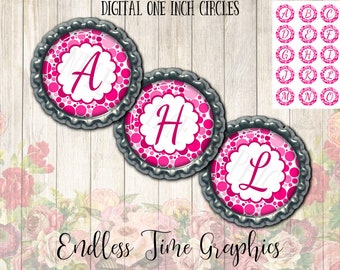 Hot Pink Alphabet Bottle Cap Images, 1 Inch Circles (Digital Download)