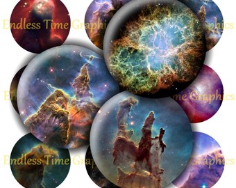 Images de capsules de nébuleuses - Cercles de cabochons de l'univers (téléchargement numérique)