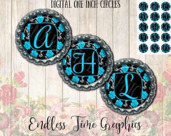Floral Alphabet Bottle Cap Images: 1 Inch Circles (Digital Collage Sheet)