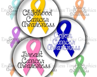 Cancer Awareness Ribbon Bottlecap Images. 1 Inch Digital Bottle Cap Images for Pendant Jewelry, Images for Scrapbooks and Badge Reels 069