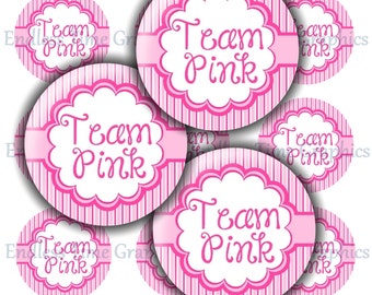 Team Pink Gender Reveal Bottlecap Images: Baby Shower Printable Circles (Digital)
