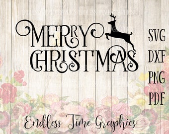 Vintage Joyeux Noël SVG avec renne (fichiers numériques)