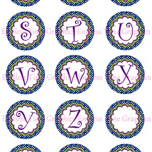 Alphabet Bottle Cap Images DIGITAL Colorful Polka Dots Background: Full Alphabet Digital Collage Sheet 1 Inch Printable Circles 187 image 2