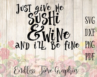 Citation sushi et vin (svg, dxf, png, pdf) téléchargement numérique