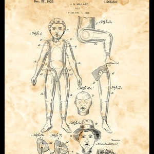 Double Faced Doll Toy Patent Print 1925, Children's Decor, Technical Illustration, Doll Art Print, Gift For Her, Toy Patent,INSTANT DOWNLOAD