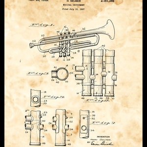 Trumpet 1937 Patent Printable, Trumpet Art Print, Jazz Art, Music Inspiration, Music Art Print, Music Gift, Music Decor, INSTANT DOWNLOAD