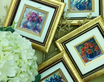 Mini Painting Framed Paintings Flower Bouquet Small Mini Painting Framed Paintings Flower