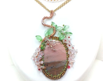 Fancy Jasper Necklace with Sakura branch