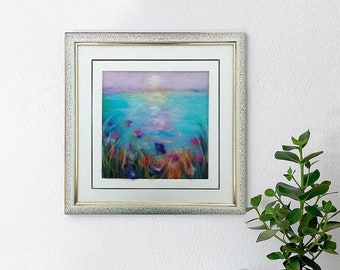 Painting Landscape Wool Watercolor Art Paintings of wool Wall Art  with fram Turquoise lake