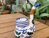 Vintage white and blue Talavera ornamental pipe, handpainted from Spain 1980 39 s