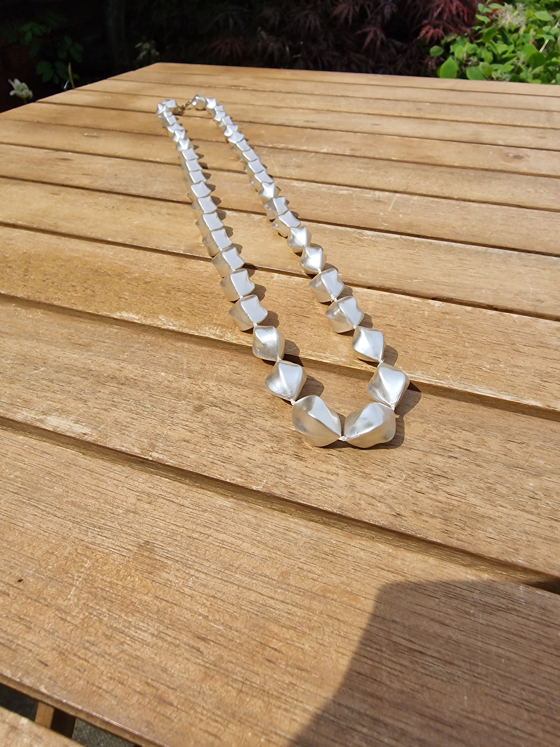 Vintage Necklace, Made From White Plastic Pearlescent Beads
