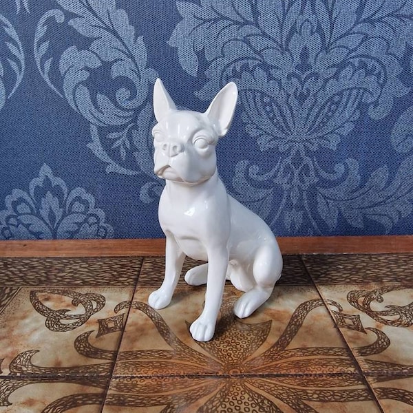 Lovely white bulldog figurine, ceramic, small in size.