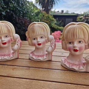 Lady Head Vases, girl with phone design individually available. Modern reproduction.