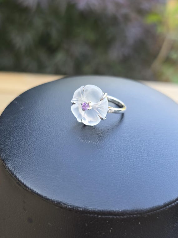 Silver TGGC 925 Ring With Optic Quartz, Amethyst and White Zircon