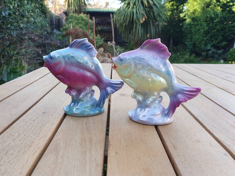 individualy available. Ceramic iridescent lustre fish figurine circa 1950-60