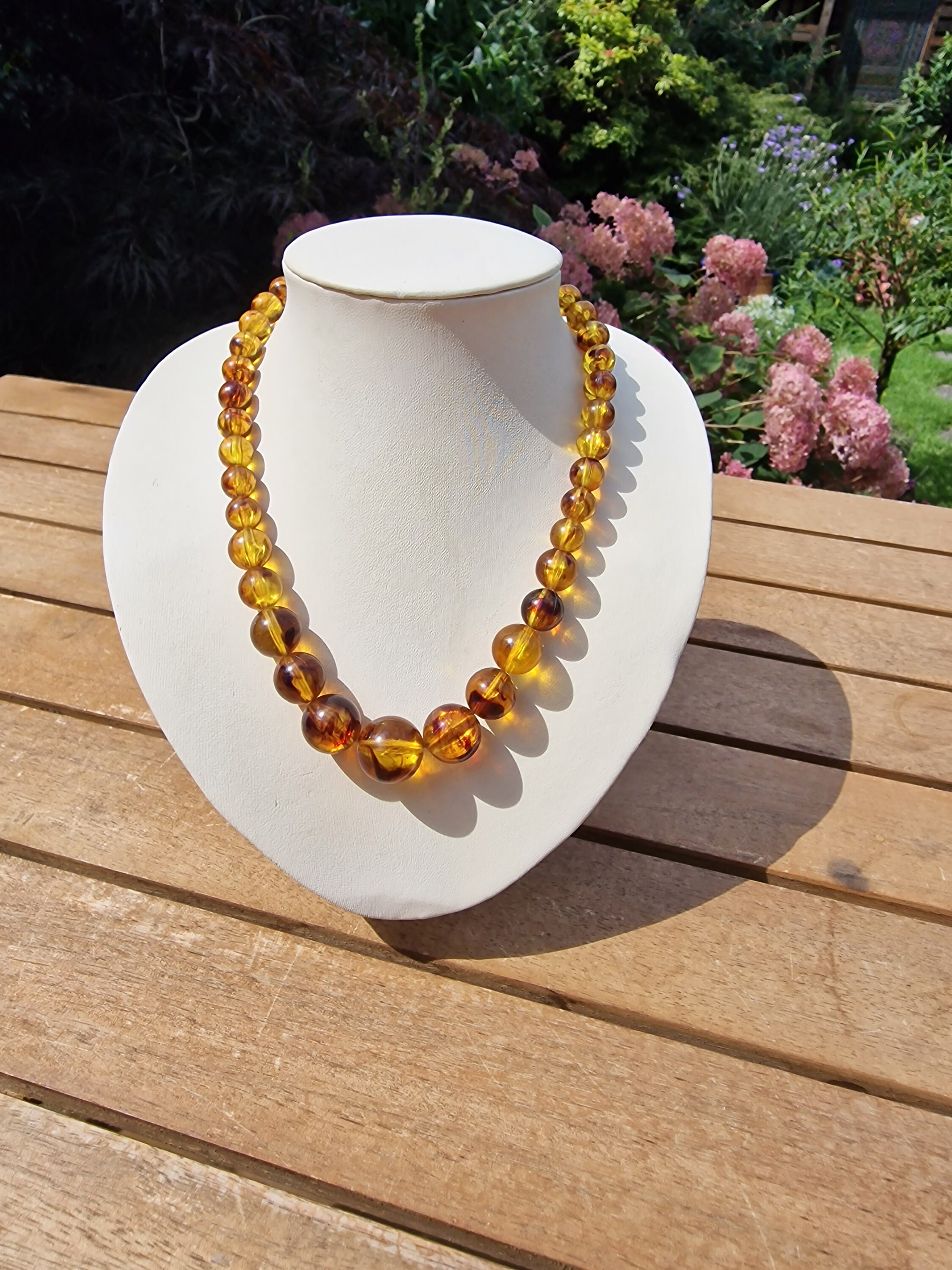 Collier Sautoir En Ambre Orange Perles Irrégulières - Occasion Bon état - Bijou Perles
