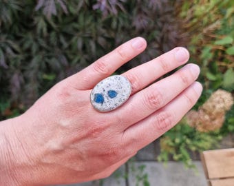 Bague En Argent Massif 925 Avec Pierre Bleue Et Pierres Taillées Blanches - Modèle Occasion