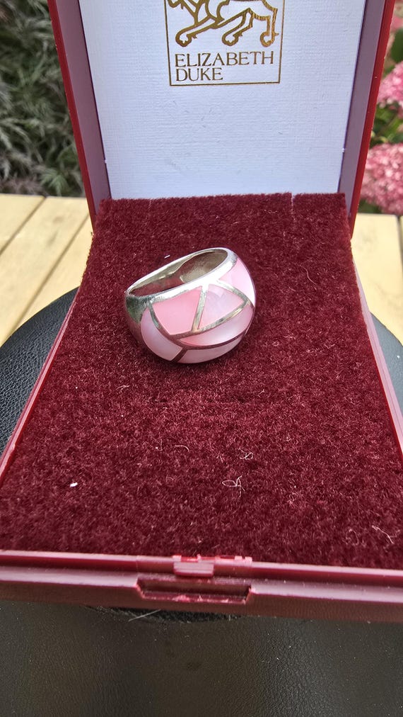 Chunky Pink Ring, Marked Silver and Mother of Size