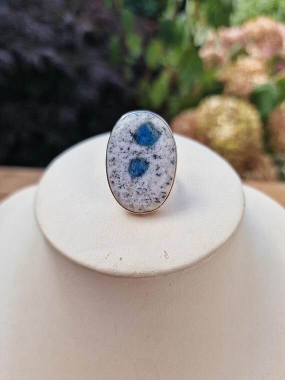 Bague En Argent Massif 925 Avec Pierre Bleue Et Pierres Taillées Blanches - Modèle Occasion