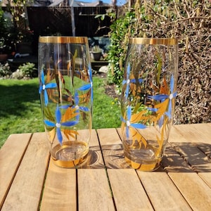 Attractive large vintage glass vases, with gold gilt and floral design 1960-70&#39;s. Individually available.