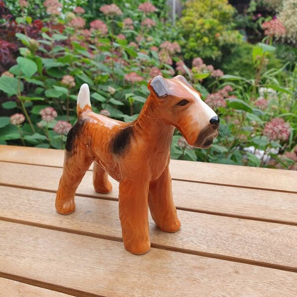 Small vintage Melbaware figurines of a Fox Terrier 1960-70's.