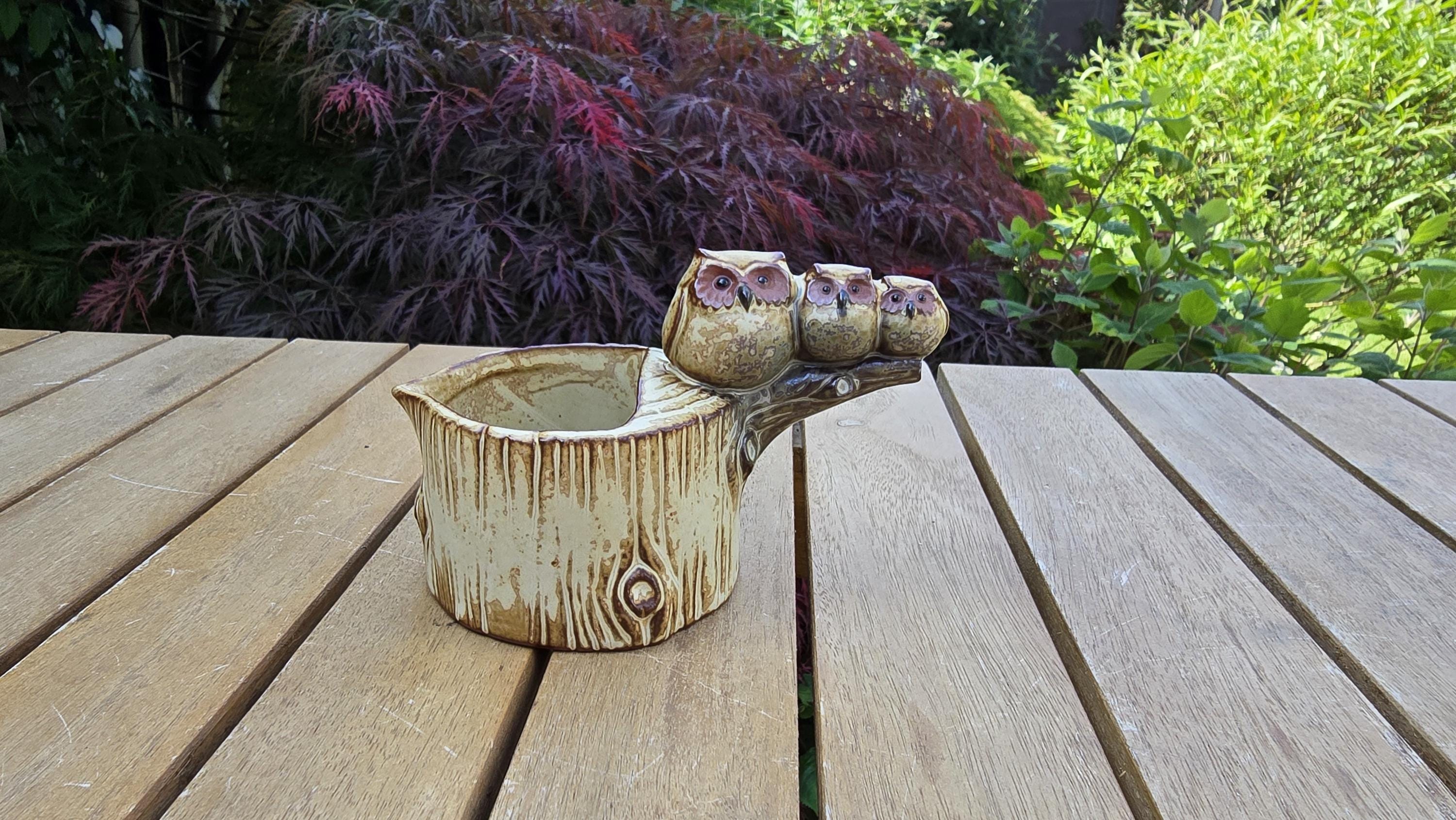 Vintage Stoneware Jug, in Shape of a Tree Stump With Three