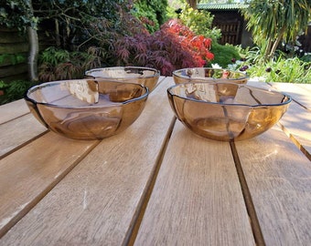 Two vintage grey glass Duralex bowl from France circa 1970s.