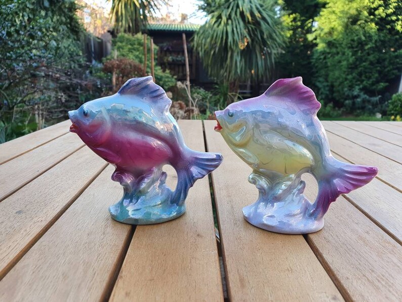 individualy available. Ceramic iridescent lustre fish figurine circa 1950-60