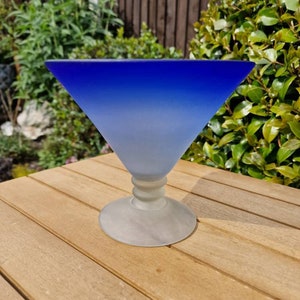 Striking vintage cobalt-blue frosty or ice glass bowl or vase.