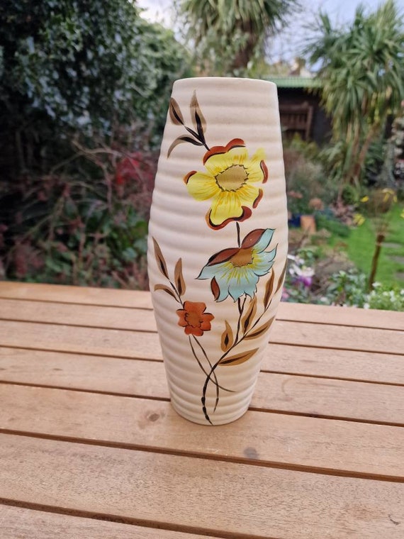 Vintage Vase by Ellgreave Pottery, 'rhapsody' Design With Ribbed